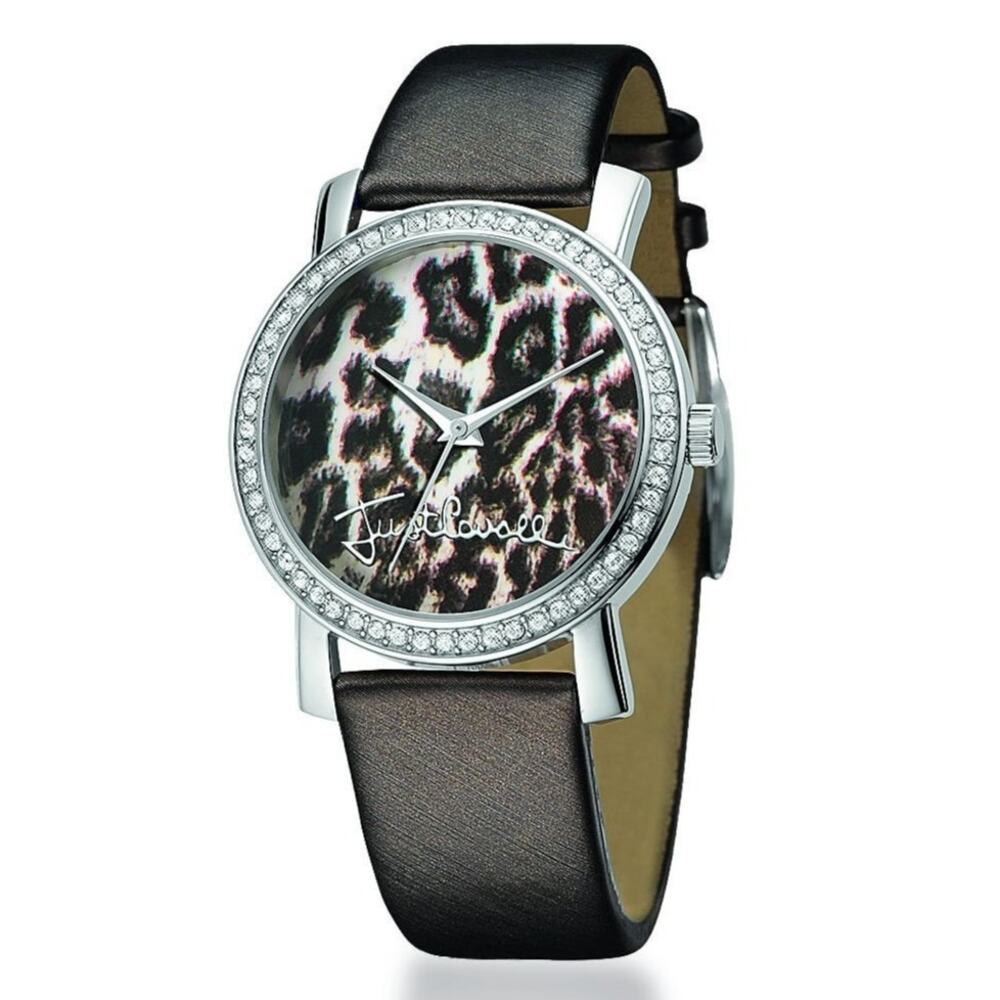 Just Cavalli Brown Leather Leopard Dial Crystal Rhinestone Bezel Watch F11-10